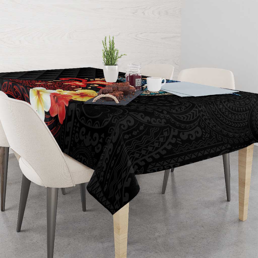 Hawaiian Whale and Volcanic Eruption Tablecloth Hibiscus and Kakau Pattern