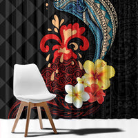 Hawaiian Whale and Volcanic Eruption Window Curtain Hibiscus and Kakau Pattern