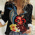 Hawaiian Whale and Volcanic Eruption Women Casual Shirt Hibiscus and Kakau Pattern