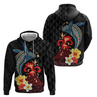 Hawaiian Whale and Volcanic Eruption Zip Hoodie Hibiscus and Kakau Pattern