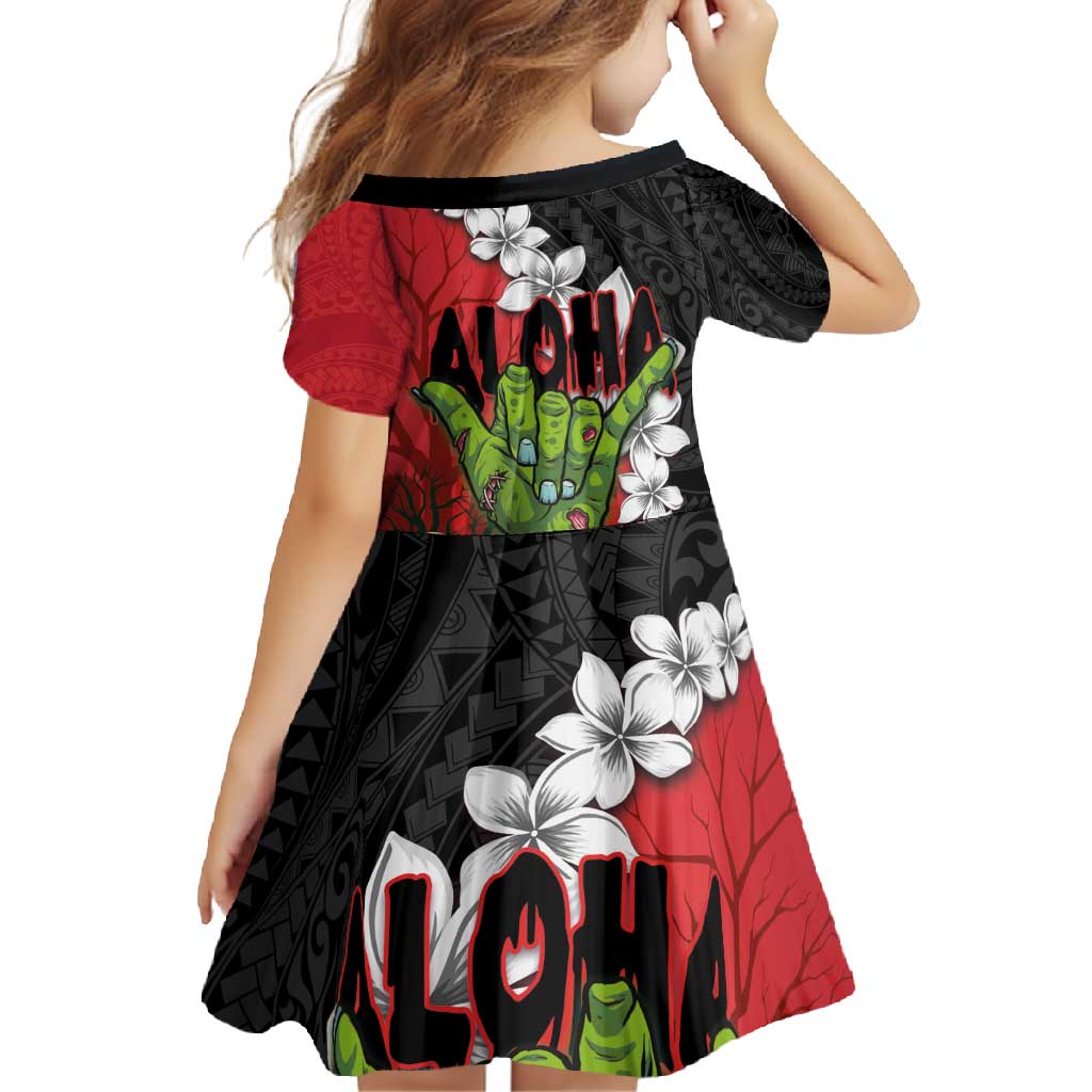 Hawaiian Halloween Family Matching Summer Maxi Dress and Hawaiian Shirt Horror Shaka Hand with Plumeria and Polynesian Tattoo Blood Color LT03 - Polynesian Pride