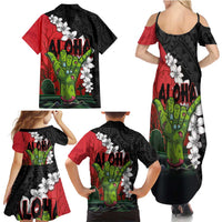 Hawaiian Halloween Family Matching Summer Maxi Dress and Hawaiian Shirt Horror Shaka Hand with Plumeria and Polynesian Tattoo Blood Color LT03 - Polynesian Pride