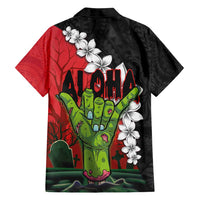 Hawaiian Halloween Family Matching Summer Maxi Dress and Hawaiian Shirt Horror Shaka Hand with Plumeria and Polynesian Tattoo Blood Color LT03 - Polynesian Pride