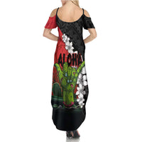 Hawaiian Halloween Family Matching Summer Maxi Dress and Hawaiian Shirt Horror Shaka Hand with Plumeria and Polynesian Tattoo Blood Color LT03 - Polynesian Pride
