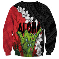 Hawaiian Halloween Sweatshirt Horror Shaka Hand with Plumeria and Polynesian Tattoo Blood Color LT03 - Polynesian Pride