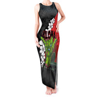 Hawaiian Halloween Tank Maxi Dress Horror Shaka Hand with Plumeria and Polynesian Tattoo Blood Color
