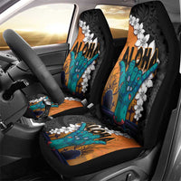 Hawaiian Halloween Car Seat Cover Horror Shaka Hand with Plumeria and Polynesian Tattoo Autumn Color