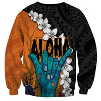 Hawaiian Halloween Sweatshirt Horror Shaka Hand with Plumeria and Polynesian Tattoo Autumn Color LT03 - Polynesian Pride