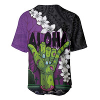 Hawaiian Halloween Baseball Jersey Horror Shaka Hand with Plumeria and Polynesian Tattoo Midnight Color LT03 - Polynesian Pride