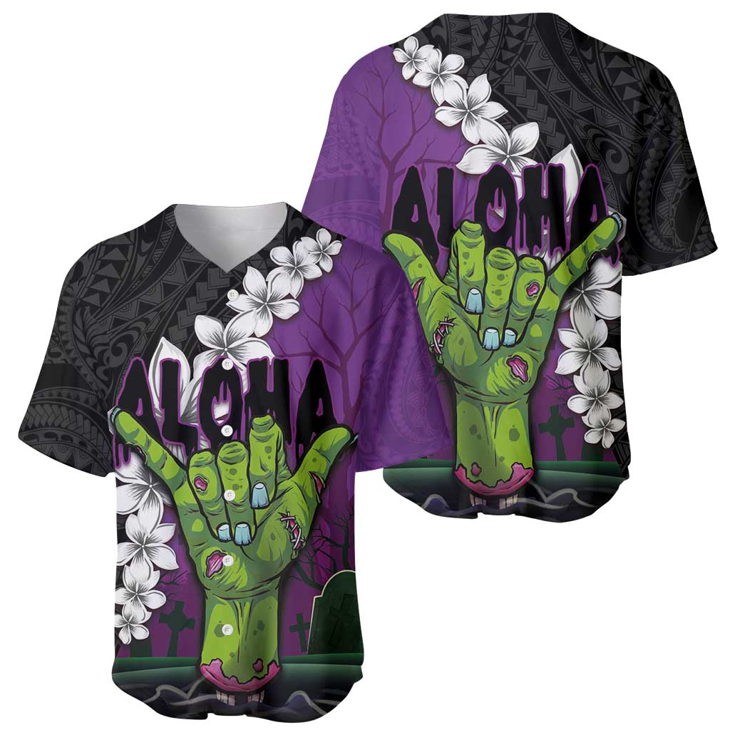 Hawaiian Halloween Baseball Jersey Horror Shaka Hand with Plumeria and Polynesian Tattoo Midnight Color LT03 - Polynesian Pride