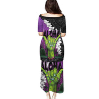 Hawaiian Halloween Puletasi Horror Shaka Hand with Plumeria and Polynesian Tattoo Midnight Color