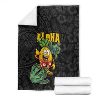Hawaiian Halloween Blanket Aloha Pinapple with Mysterious Hands and Polynesian Tribal Tattoo