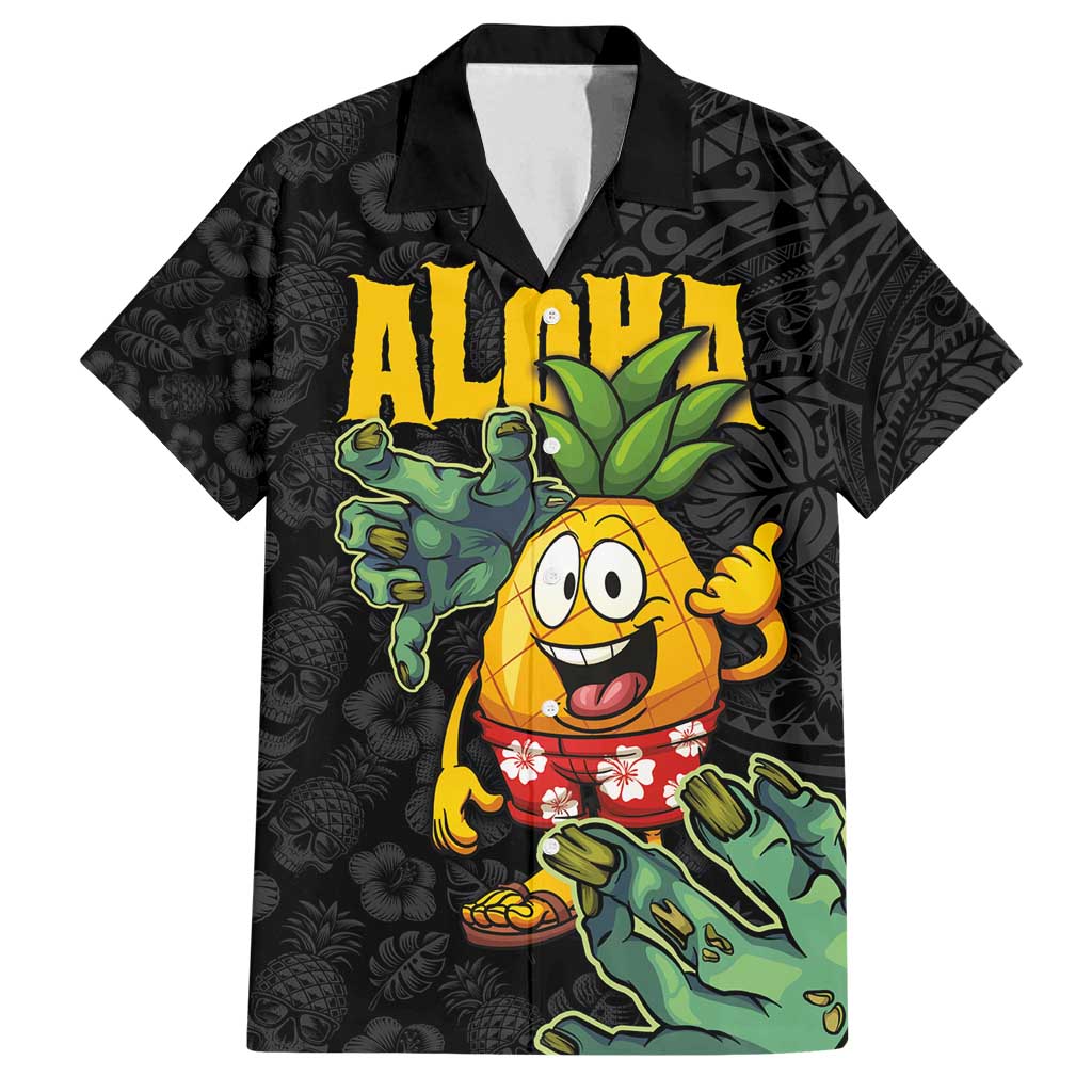 Hawaiian Halloween Family Matching Summer Maxi Dress and Hawaiian Shirt Aloha Pinapple with Mysterious Hands and Polynesian Tribal Tattoo