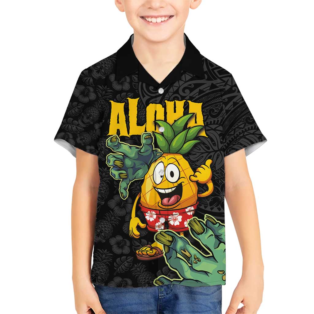 Hawaiian Halloween Family Matching Summer Maxi Dress and Hawaiian Shirt Aloha Pinapple with Mysterious Hands and Polynesian Tribal Tattoo