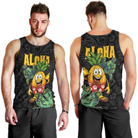 Hawaiian Halloween Men Tank Top Aloha Pinapple with Mysterious Hands and Polynesian Tribal Tattoo