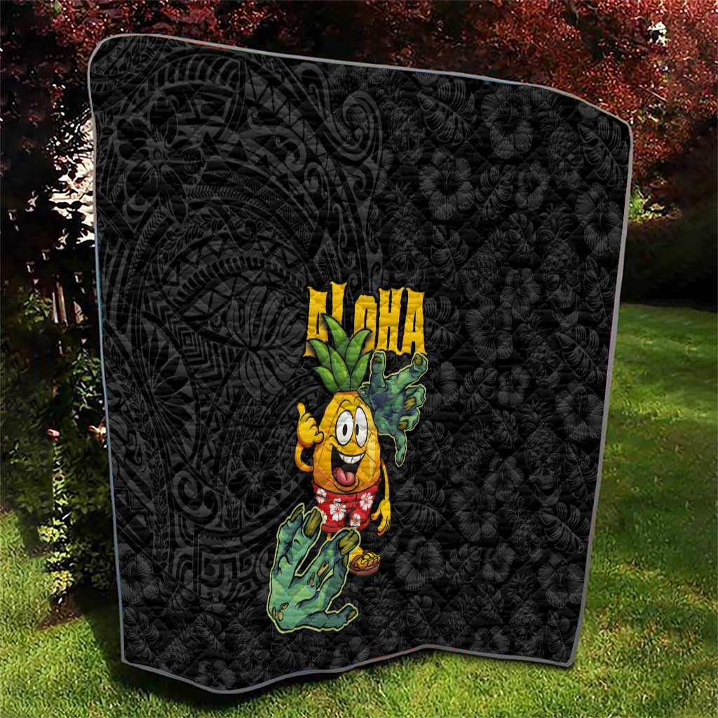 Hawaiian Halloween Quilt Aloha Pinapple with Mysterious Hands and Polynesian Tribal Tattoo