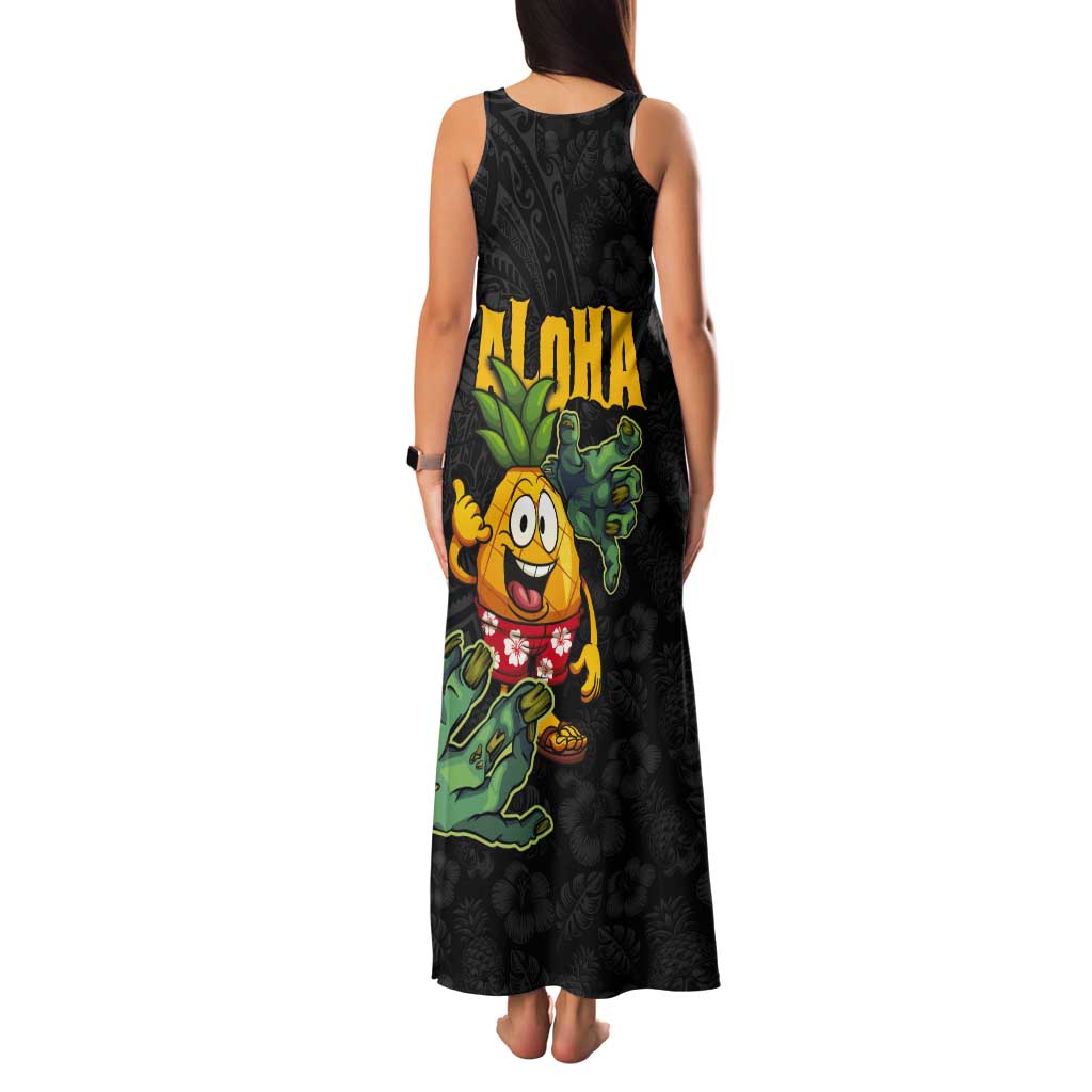Hawaiian Halloween Tank Maxi Dress Aloha Pinapple with Mysterious Hands and Polynesian Tribal Tattoo