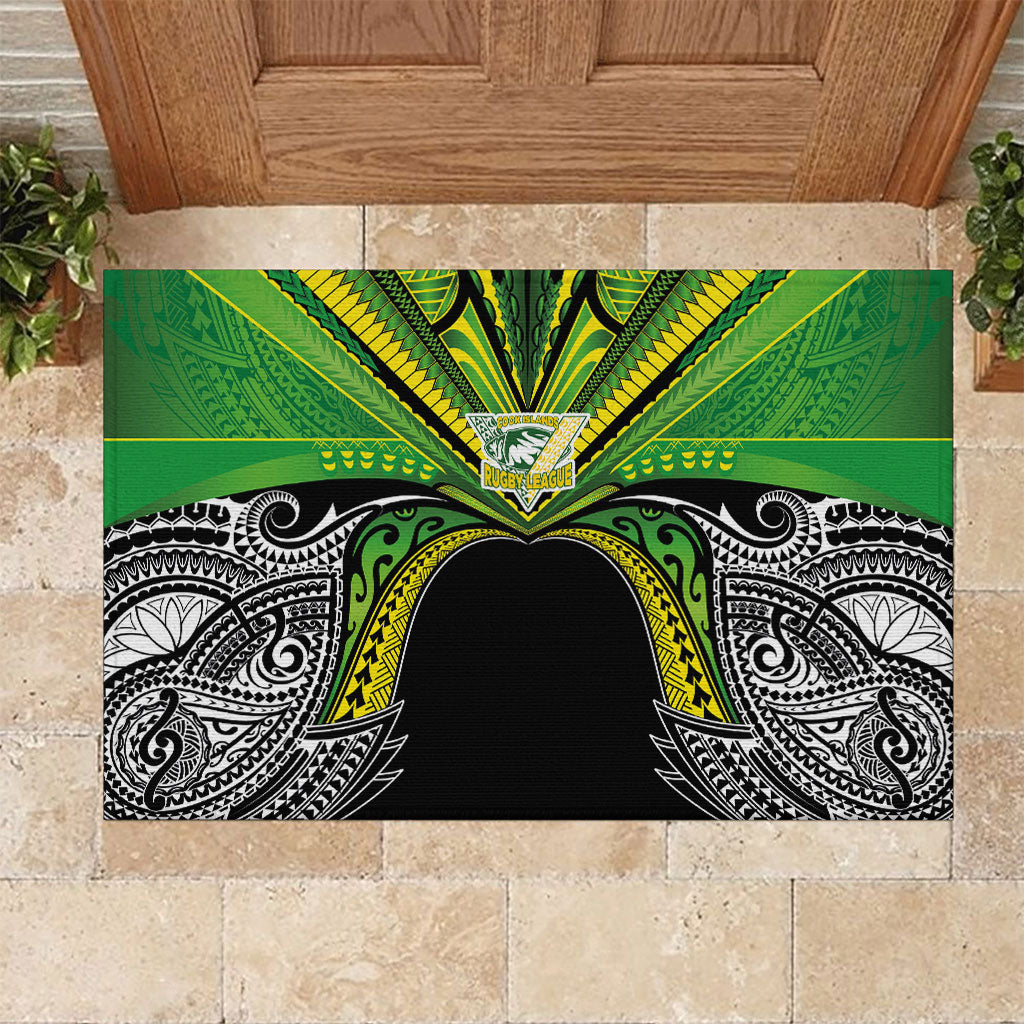 Cook Islands Rugby League Rubber Doormat Polynesian and Tatau Tribal Art - Black Color