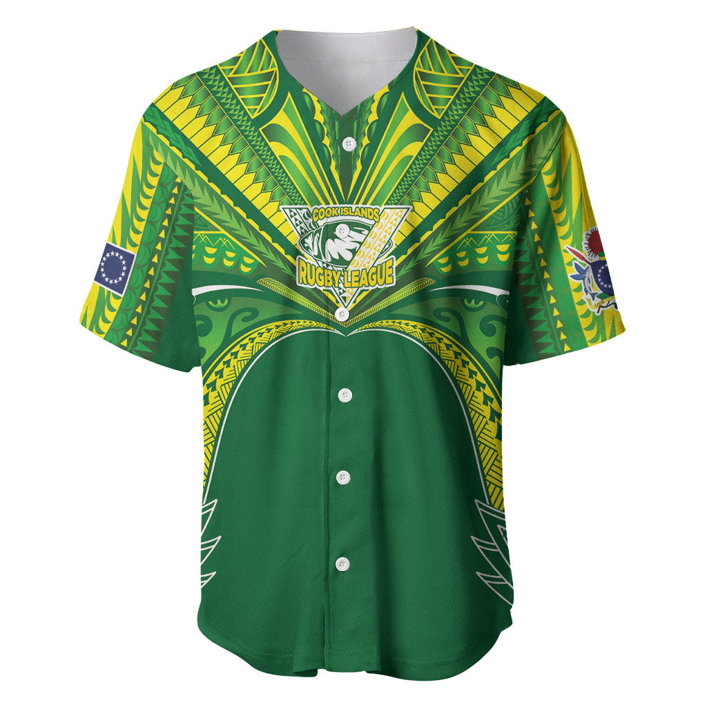 Cook Islands Rugby League Custom Baseball Jersey Polynesian and Tatau Tribal Art - Green Color