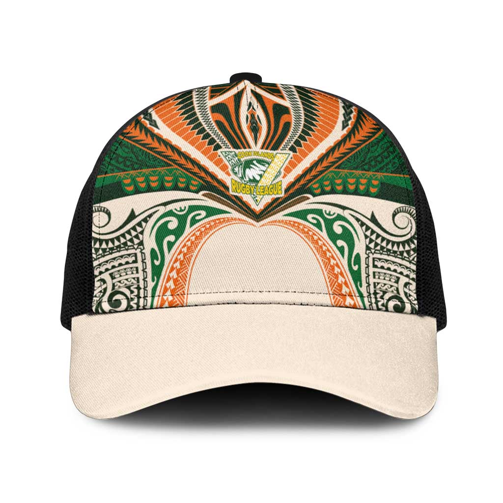 Cook Islands Rugby League Baseball Net Cap Polynesian and Tatau Tribal Art - Retro Palette