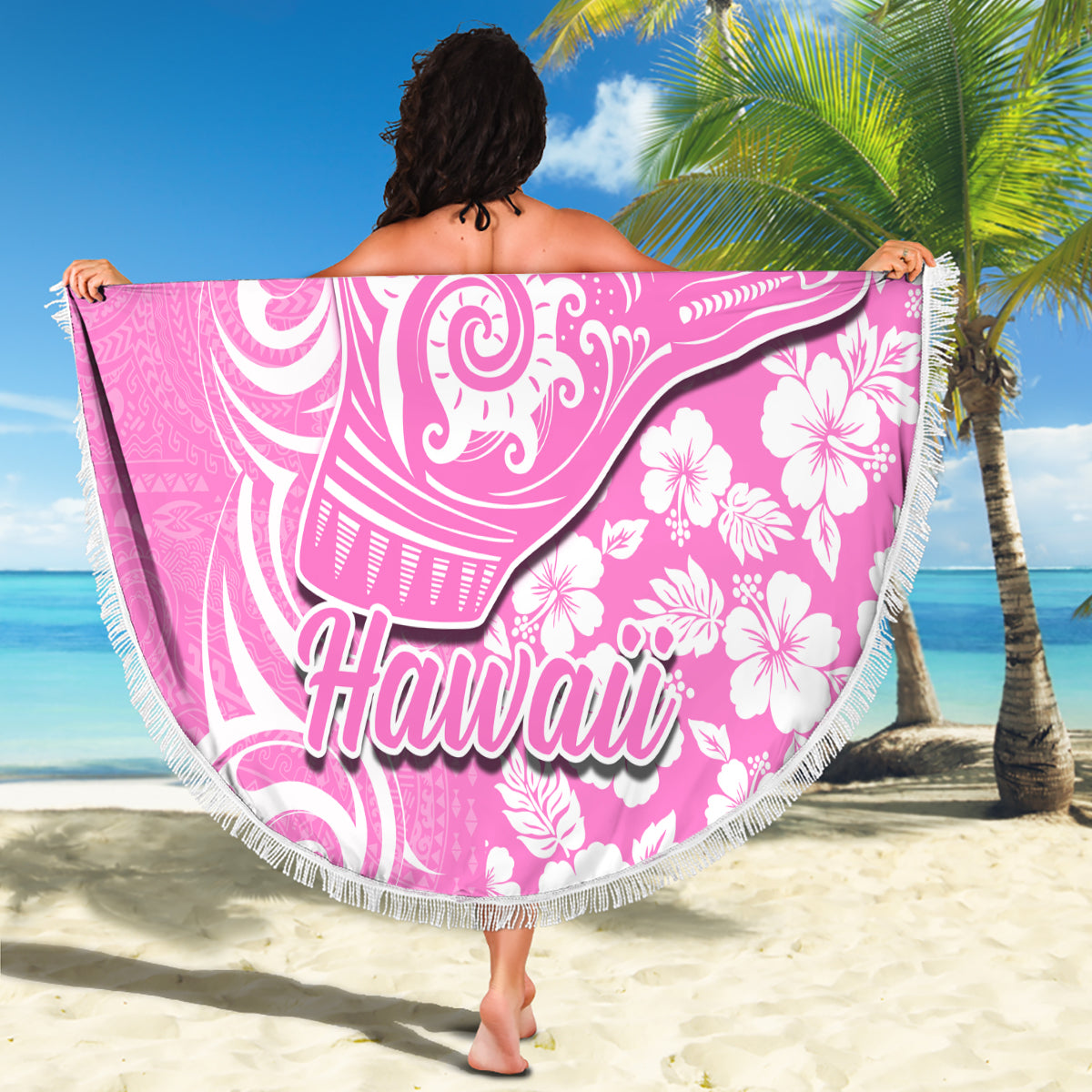 Hawaii Kauai Island Beach Blanket Hibiscus Pattern Seamless Tribal Simple Pink LT03 - Wonder Print Shop