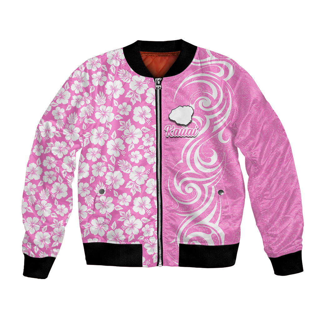 Hawaii Kauai Island Bomber Jacket Hibiscus Pattern Seamless Tribal Simple Pink LT03 Unisex Pink - Polynesian Pride