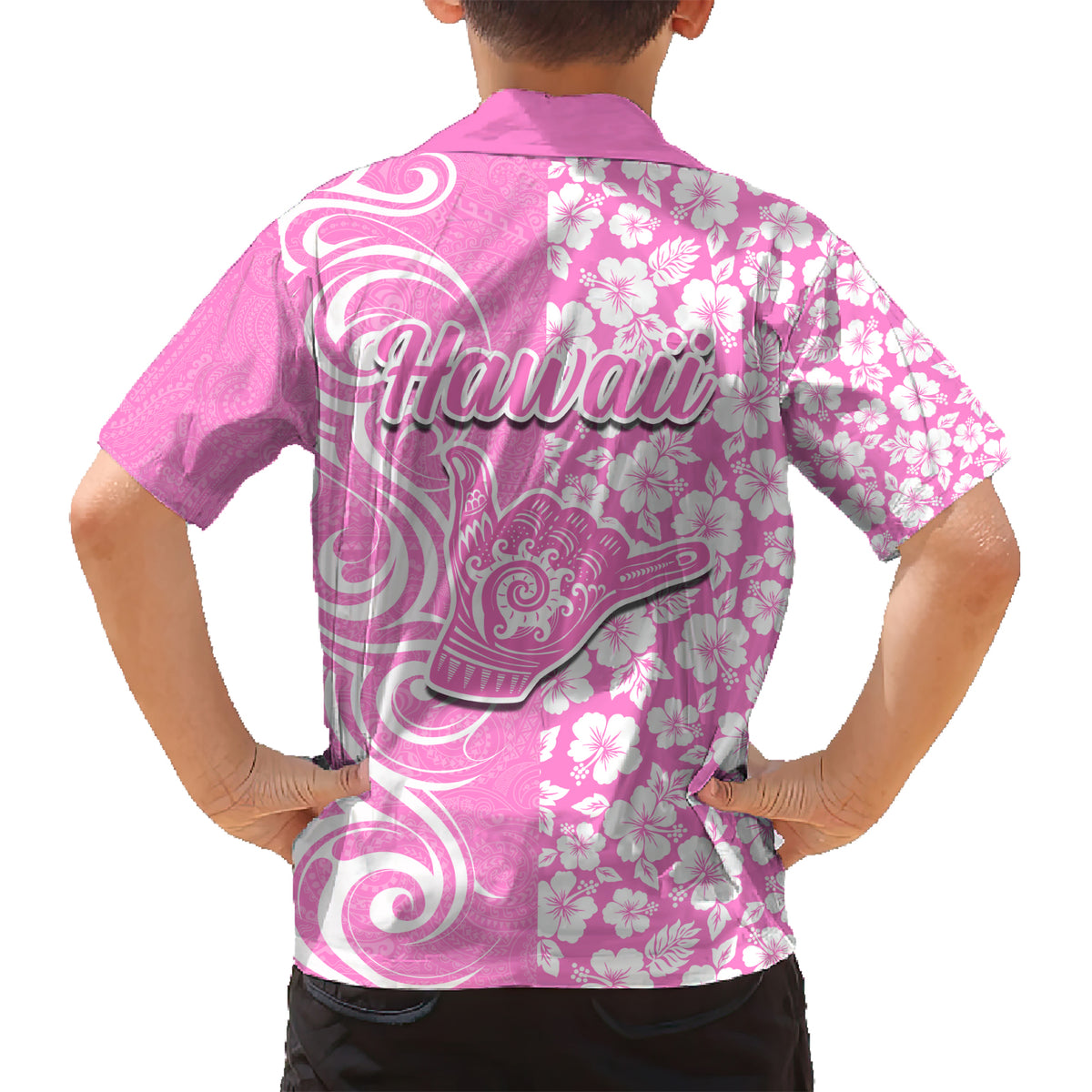 Hawaii Kauai Island Kid Hawaiian Shirt Hibiscus Pattern Seamless Tribal Simple Pink LT03 - Polynesian Pride