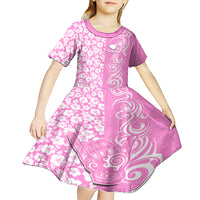 Hawaii Kauai Island Kid Short Sleeve Dress Hibiscus Pattern Seamless Tribal Simple Pink LT03 - Polynesian Pride