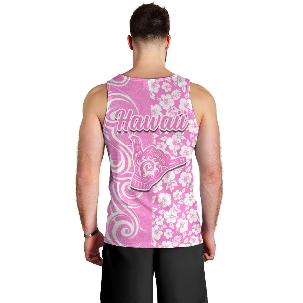 Hawaii Kauai Island Men Tank Top Hibiscus Pattern Seamless Tribal Simple Pink LT03 - Polynesian Pride