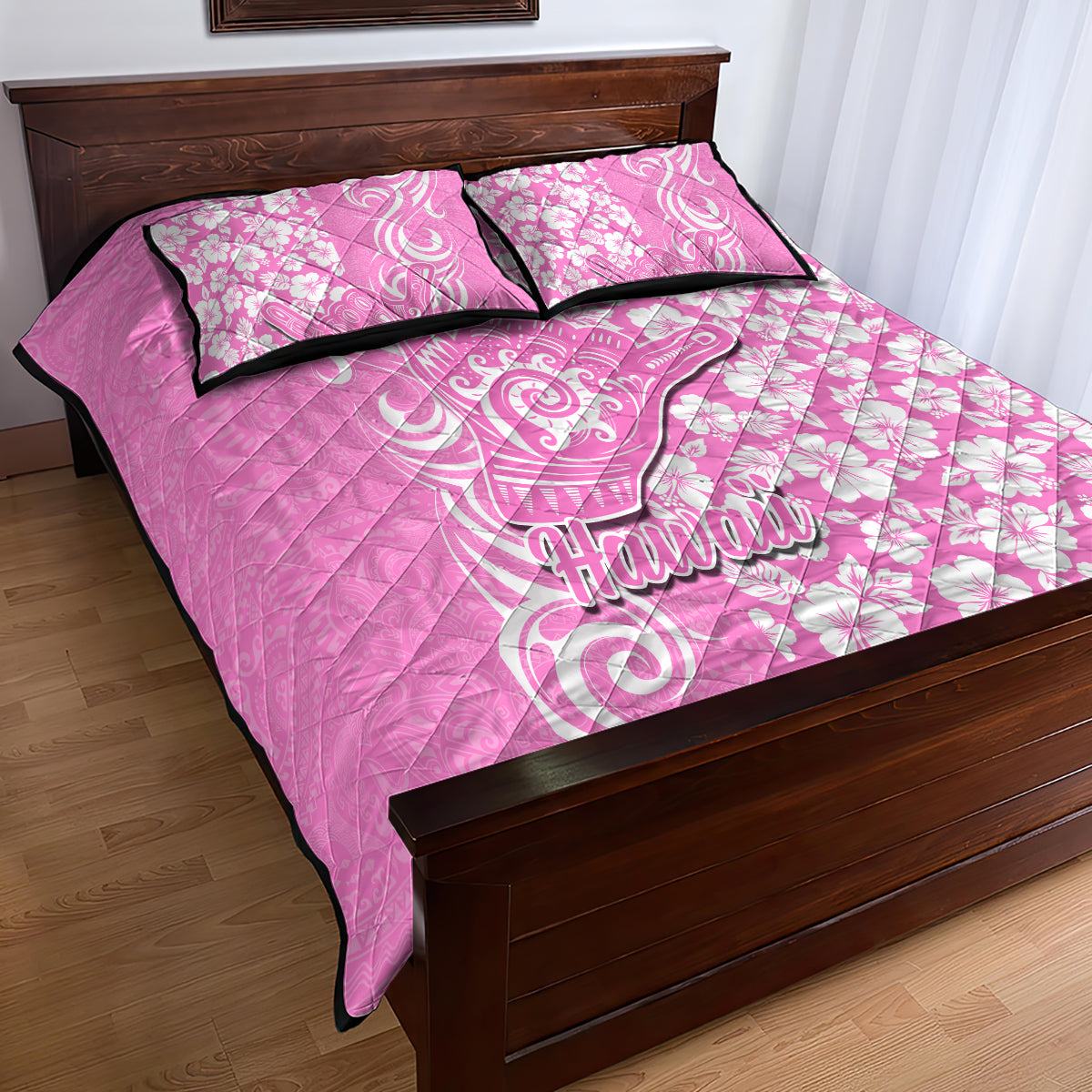 Hawaii Kauai Island Quilt Bed Set Hibiscus Pattern Seamless Tribal Simple Pink LT03 - Polynesian Pride