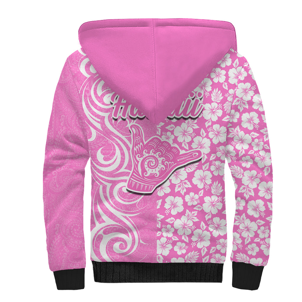 Hawaii Kauai Island Sherpa Hoodie Hibiscus Pattern Seamless Tribal Simple Pink LT03 - Polynesian Pride