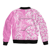 Hawaii Kauai Island Sleeve Zip Bomber Jacket Hibiscus Pattern Seamless Tribal Simple Pink LT03 - Polynesian Pride