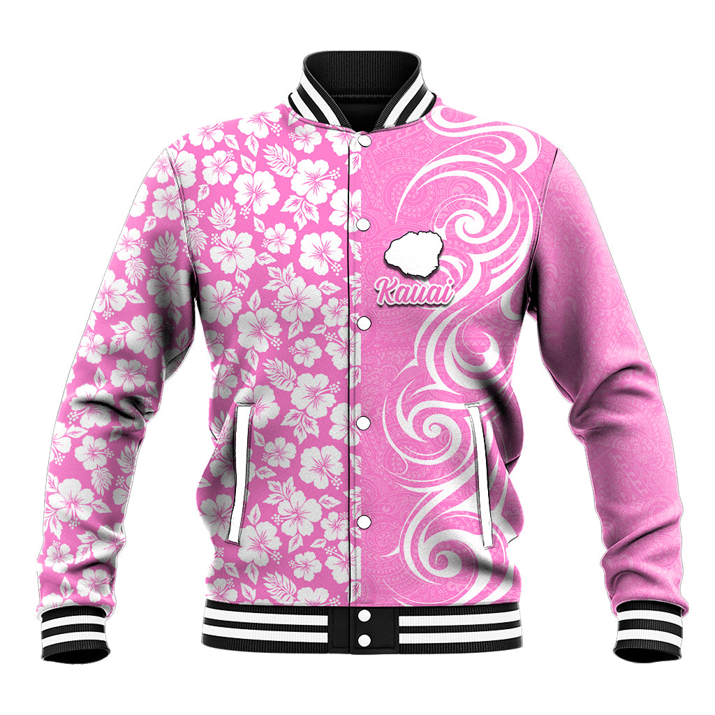 Custom Hawaii Kauai Island Baseball Jacket Hibiscus Pattern Seamless Tribal Simple Pink LT03 Unisex Pink - Polynesian Pride