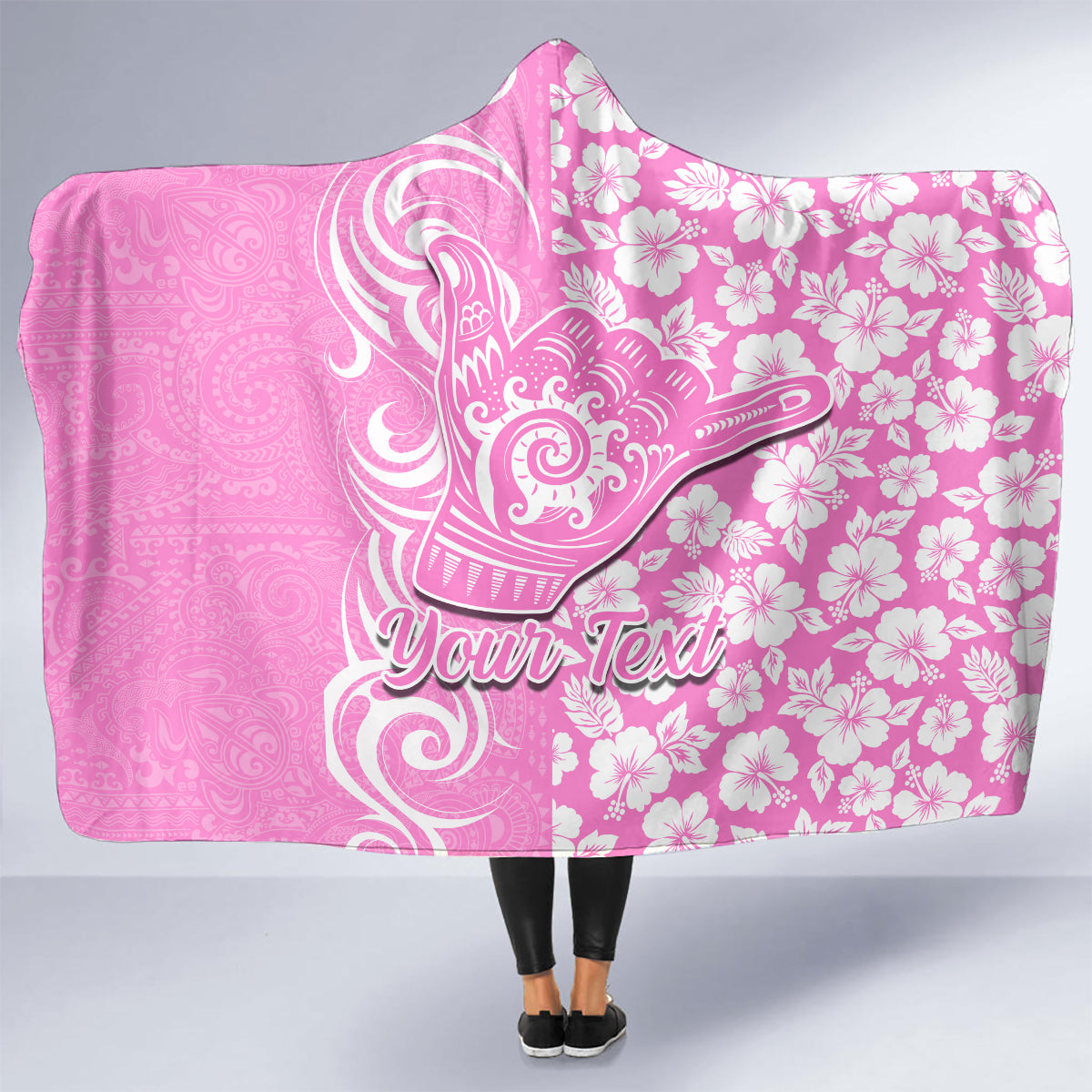 Custom Hawaii Kauai Island Hooded Blanket Hibiscus Pattern Seamless Tribal Simple Pink LT03 - Polynesian Pride