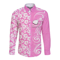 Custom Hawaii Kauai Island Long Sleeve Button Shirt Hibiscus Pattern Seamless Tribal Simple Pink LT03 Unisex Pink - Polynesian Pride