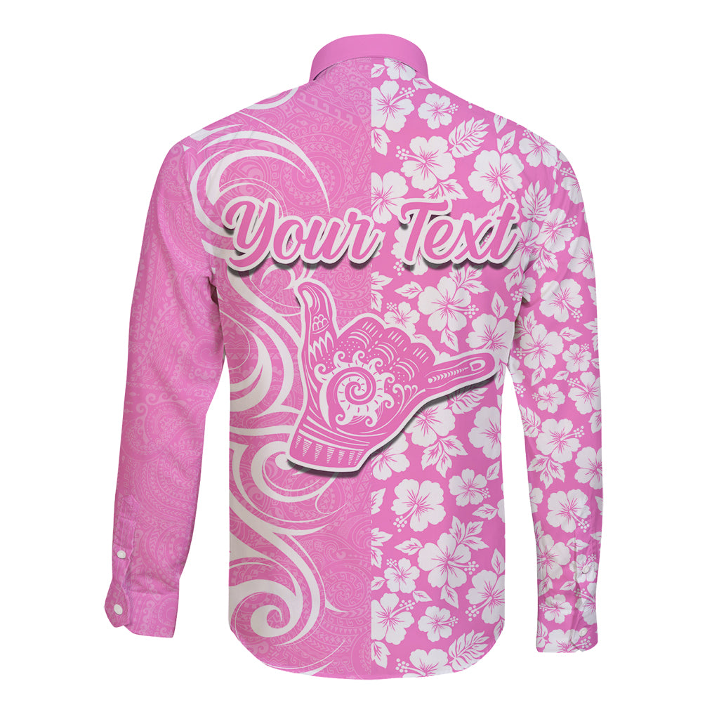 Custom Hawaii Kauai Island Long Sleeve Button Shirt Hibiscus Pattern Seamless Tribal Simple Pink LT03 - Polynesian Pride