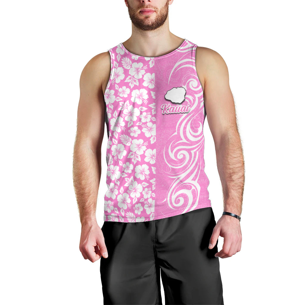Custom Hawaii Kauai Island Men Tank Top Hibiscus Pattern Seamless Tribal Simple Pink LT03 - Polynesian Pride