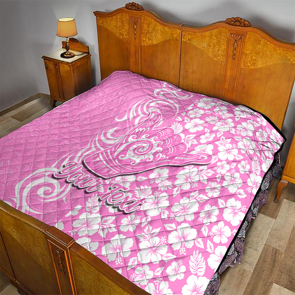 Custom Hawaii Kauai Island Quilt Hibiscus Pattern Seamless Tribal Simple Pink LT03 - Polynesian Pride