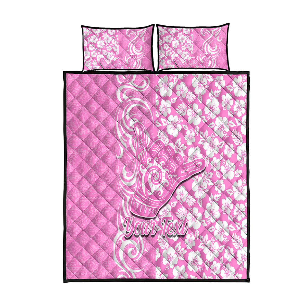 Custom Hawaii Kauai Island Quilt Bed Set Hibiscus Pattern Seamless Tribal Simple Pink LT03 Pink - Polynesian Pride