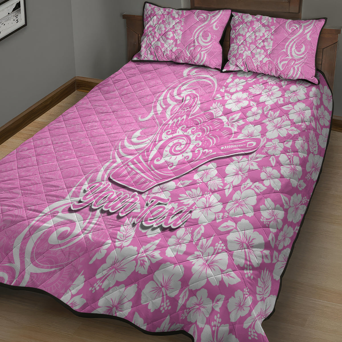 Custom Hawaii Kauai Island Quilt Bed Set Hibiscus Pattern Seamless Tribal Simple Pink LT03 - Polynesian Pride