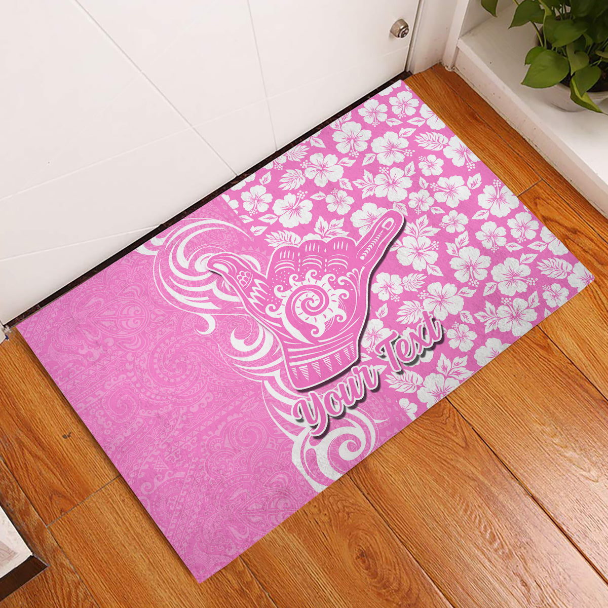 Custom Hawaii Kauai Island Rubber Doormat Hibiscus Pattern Seamless Tribal Simple Pink LT03 Pink - Polynesian Pride