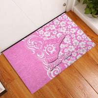 Custom Hawaii Kauai Island Rubber Doormat Hibiscus Pattern Seamless Tribal Simple Pink LT03 Pink - Polynesian Pride
