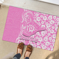 Custom Hawaii Kauai Island Rubber Doormat Hibiscus Pattern Seamless Tribal Simple Pink LT03 - Polynesian Pride