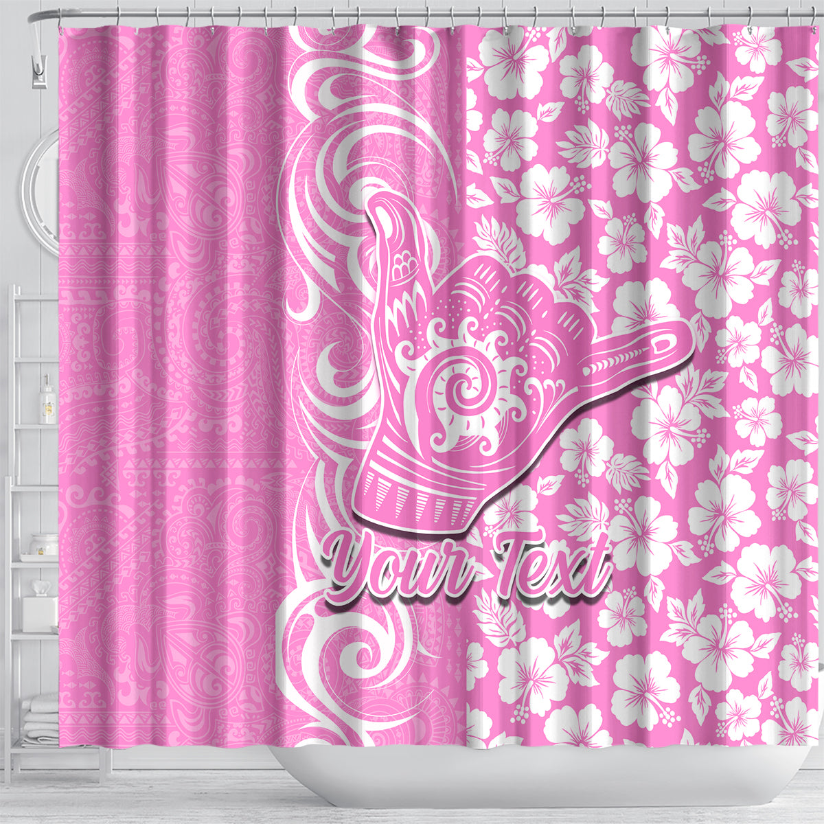 Custom Hawaii Kauai Island Shower Curtain Hibiscus Pattern Seamless Tribal Simple Pink LT03 - Polynesian Pride