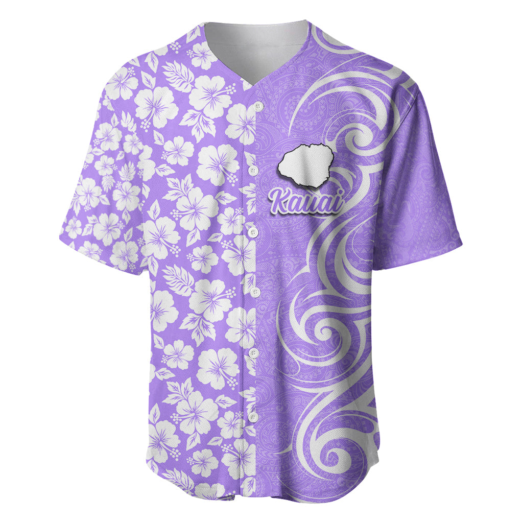 Hawaii Kauai Island Baseball Jersey Hibiscus Pattern Seamless Tribal Simple Purple LT03 Purple - Polynesian Pride
