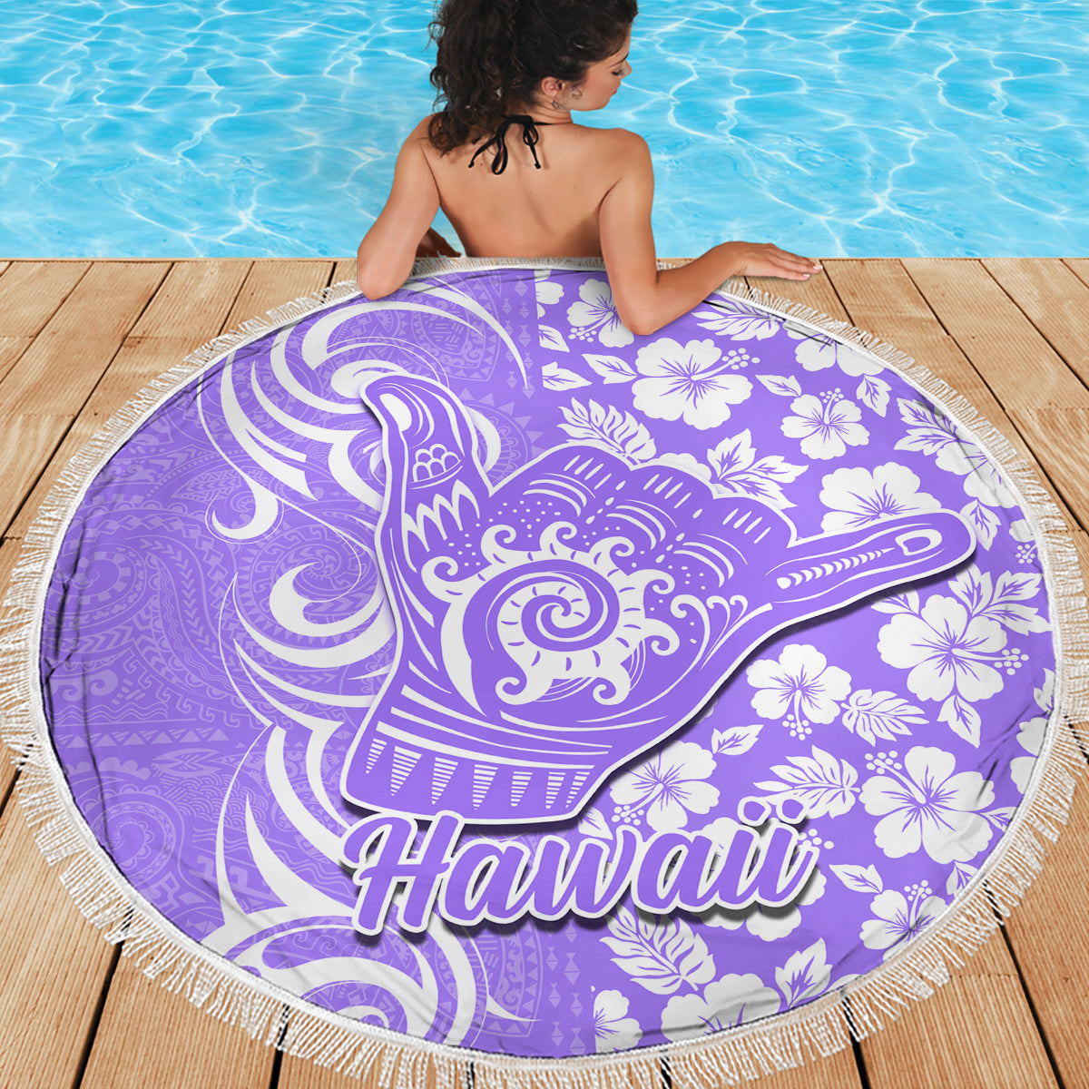 Hawaii Kauai Island Beach Blanket Hibiscus Pattern Seamless Tribal Simple Purple LT03 - Wonder Print Shop