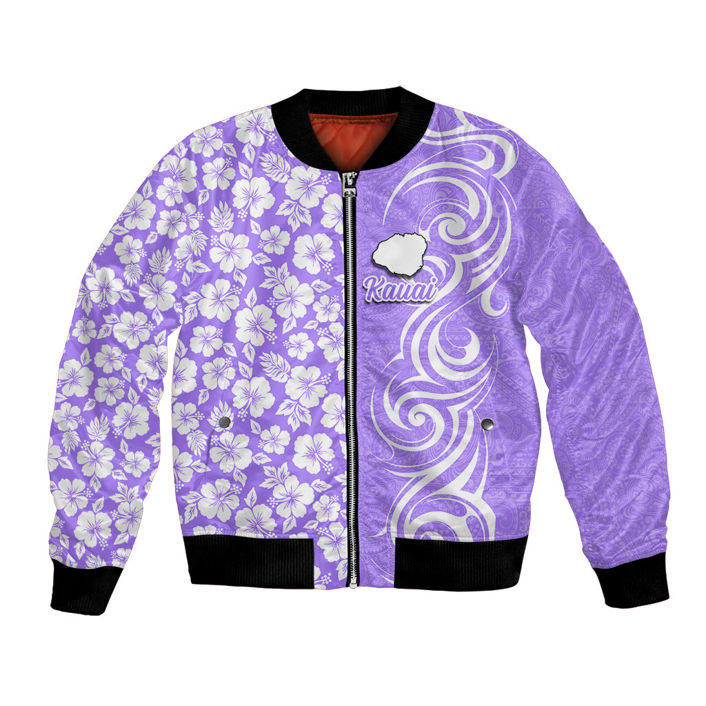 Hawaii Kauai Island Bomber Jacket Hibiscus Pattern Seamless Tribal Simple Purple LT03 Unisex Purple - Polynesian Pride