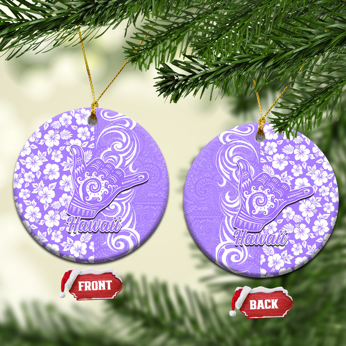 Hawaii Kauai Island Ceramic Ornament Hibiscus Pattern Seamless Tribal Simple Purple LT03 Purple - Polynesian Pride