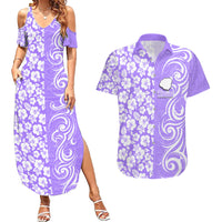 Hawaii Kauai Island Couples Matching Summer Maxi Dress and Hawaiian Shirt Hibiscus Pattern Seamless Tribal Simple Purple LT03 Purple - Polynesian Pride