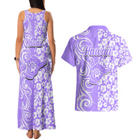 Hawaii Kauai Island Couples Matching Tank Maxi Dress and Hawaiian Shirt Hibiscus Pattern Seamless Tribal Simple Purple LT03 - Polynesian Pride